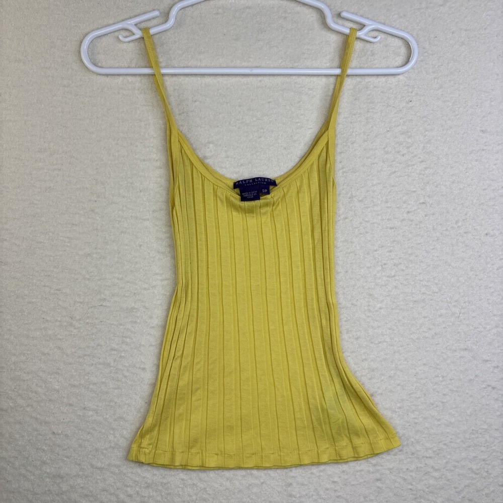 Ralph Lauren Collection Purple Label Ribbed Tank Top Cami Blouse Cotton Yellow S